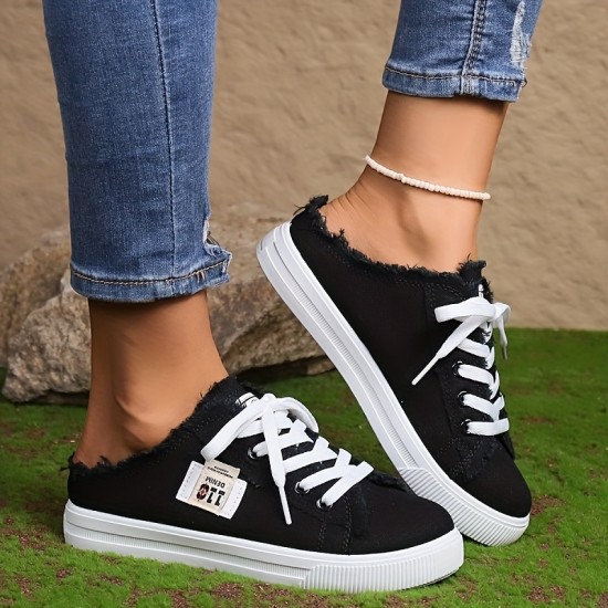 Women's Simple Canvas Shoes, Casual Lace Up Mule Sneakers, Lightweight & Comfortable Shoes