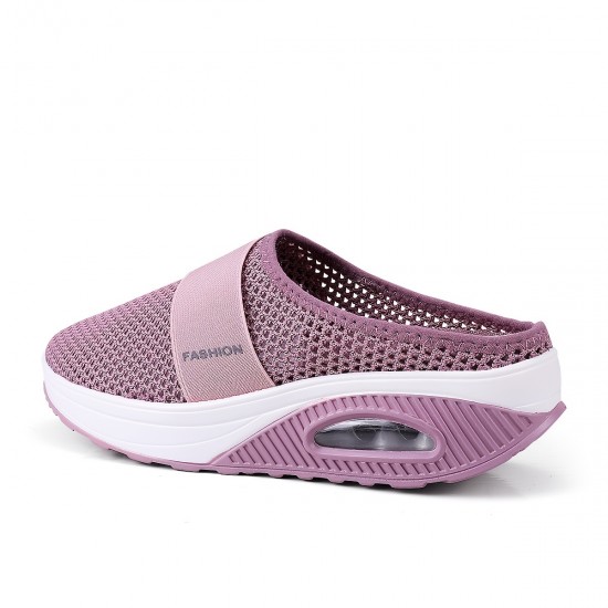 Women's Flying Woven Mesh Sandals, Casual Air Cushion Sole Mules, Breathable & Lightweight Mule Sneakers