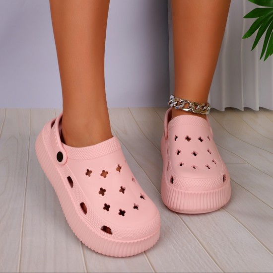Women's Solid Color Pillow Clogs, Slip On Soft Sole Casual Summer Closed Toe Slides, Platform Non-slip Beach Slides