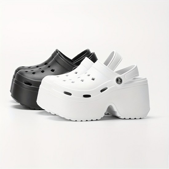 Women's Solid Color Clogs, Casual Hollow Out Design Garden Shoes, Comfortable Slip On Shoes