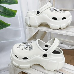 Women's Rhinestone Decor Clogs, Casual Hollow Out Design Garden Shoes, Comfortable Slip On Shoes