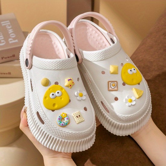 Women's Cute Cartoon Platform Clogs, Trendy Hollow Out EVA Slide Shoes, Indoor & Outdoor Beach Garden Sandals