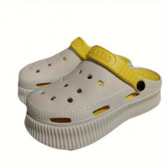 Women's Platform EVA Clogs, Solid Color Closed Toe Hollow Out Design Slides, Breathable Outdoor Sandals