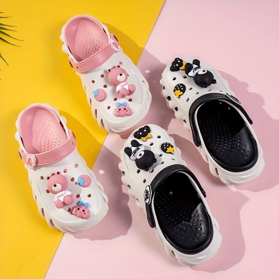 Women's Cute Cartoon Decor Clogs, Slip On Soft Sole Platform Non-slip Slides, Beach Summer Versatile Slides