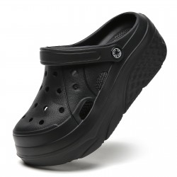 Women's Solid Color Platform Clogs, Casual Hollow Out Design Garden Shoes, Comfortable Slip On Shoes