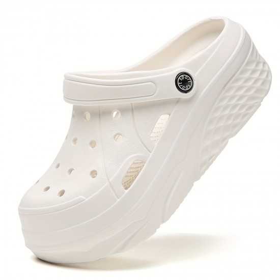 Women's Solid Color Platform Clogs, Casual Hollow Out Design Garden Shoes, Comfortable Slip On Shoes