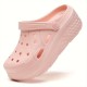 Women's Solid Color Platform Clogs, Casual Hollow Out Design Garden Shoes, Comfortable Slip On Shoes