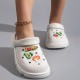 Women's Avocado & Strawberry Decor Clogs, Casual Hollow Out Design Garden Shoes, Lightweight Beach Shoes