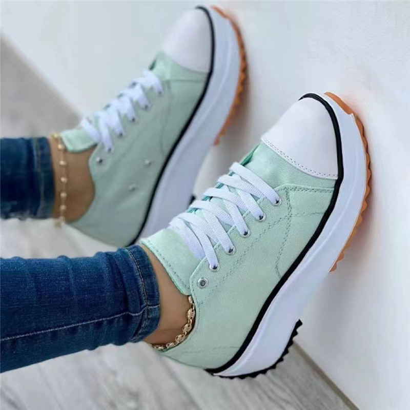 womens platform canvas sneakers solid color lace up low top trainers casualall match walking shoes details 8