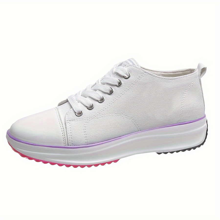 womens solid color trendy sneakers lace up soft sole platform casual walking shoes versatile low top canvas shoes details 5