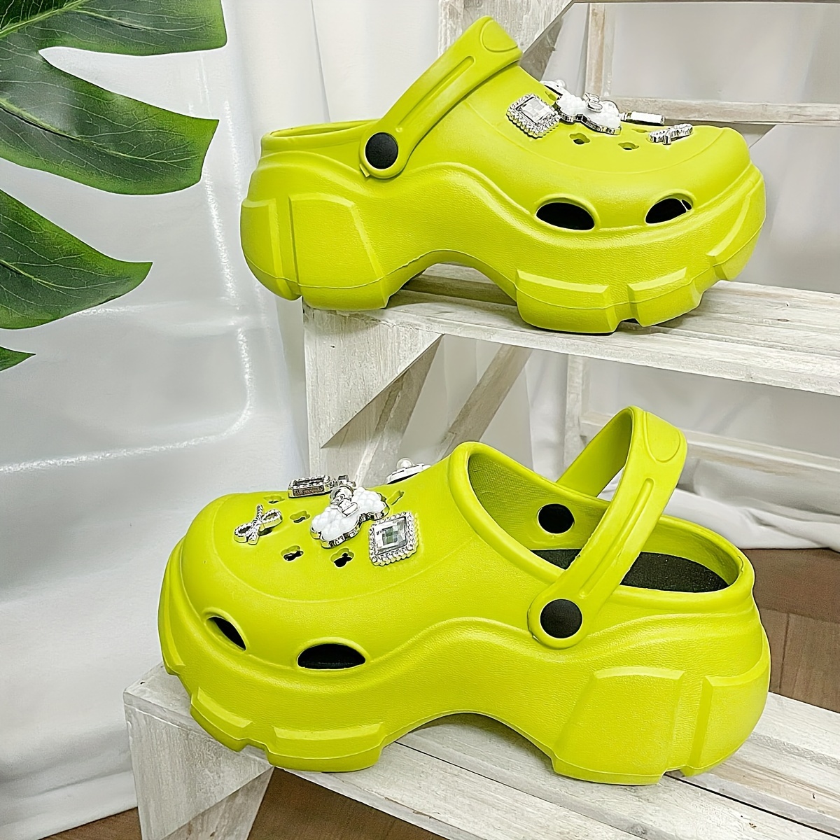 womens rhinestone decor clogs casual hollow out design garden shoes comfortable slip on shoes details 7