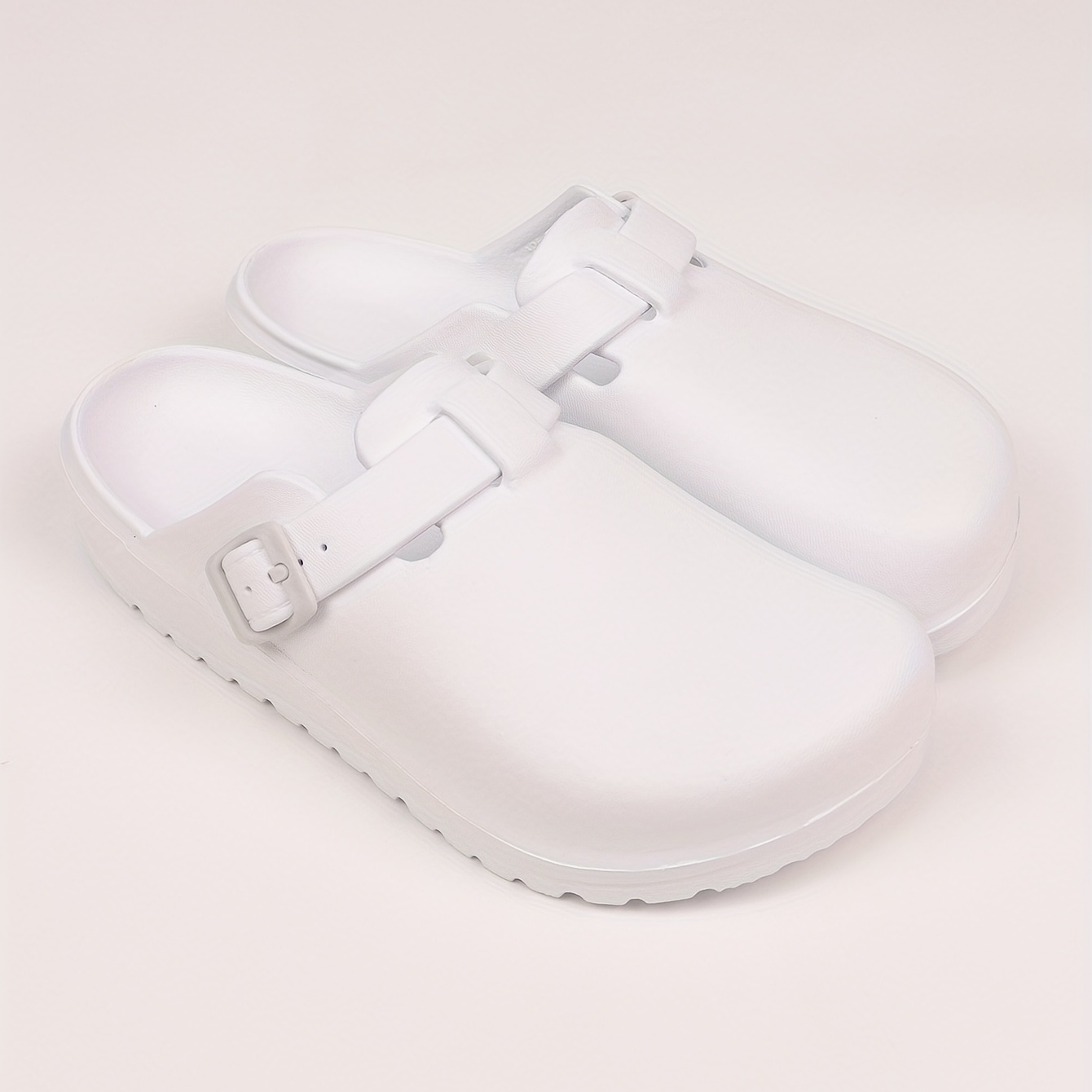 womens solid color clogs slip on round toe buckle decor non slip soft sole eva slides summer casual beach shoes details 1