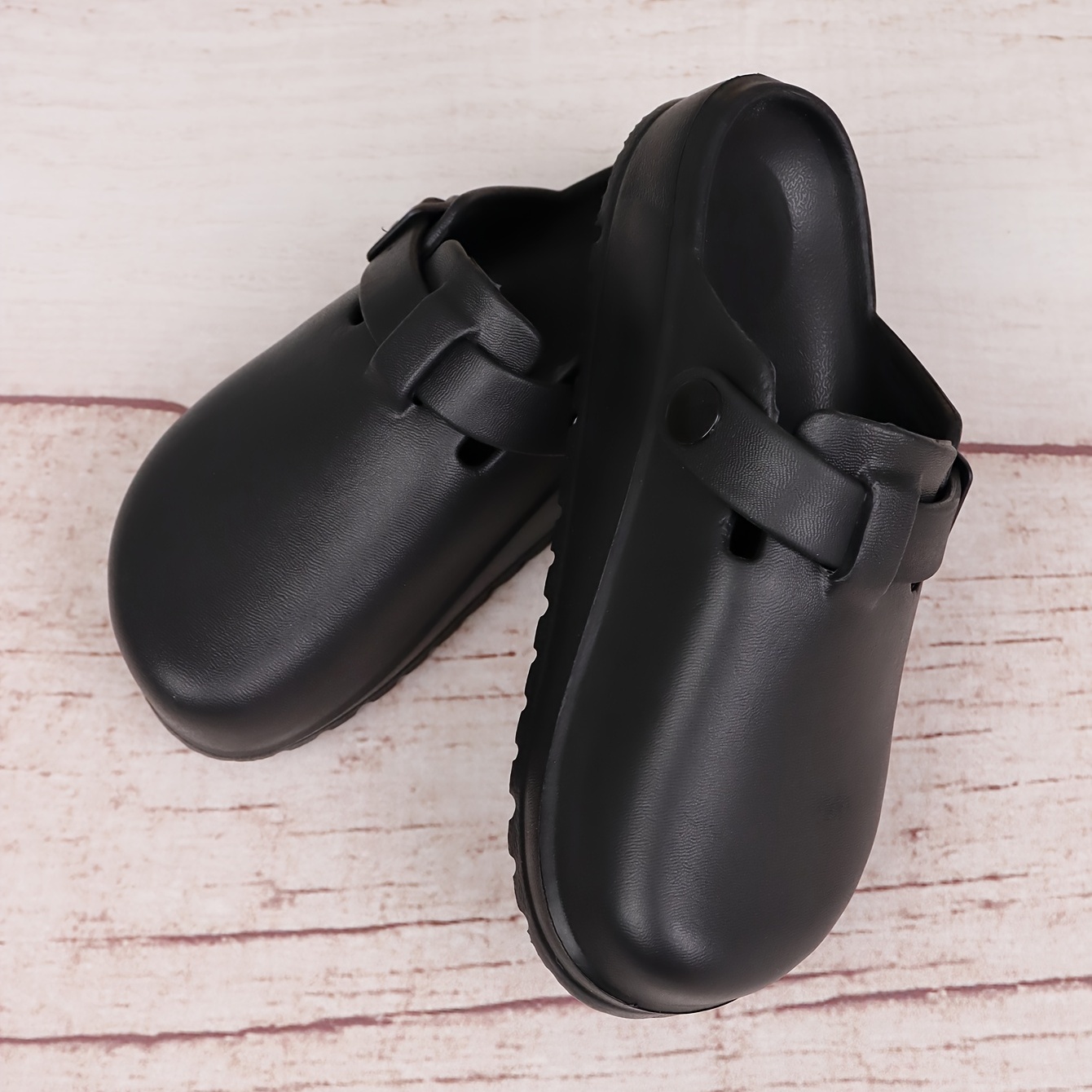 womens solid color clogs slip on round toe buckle decor non slip soft sole eva slides summer casual beach shoes details 4