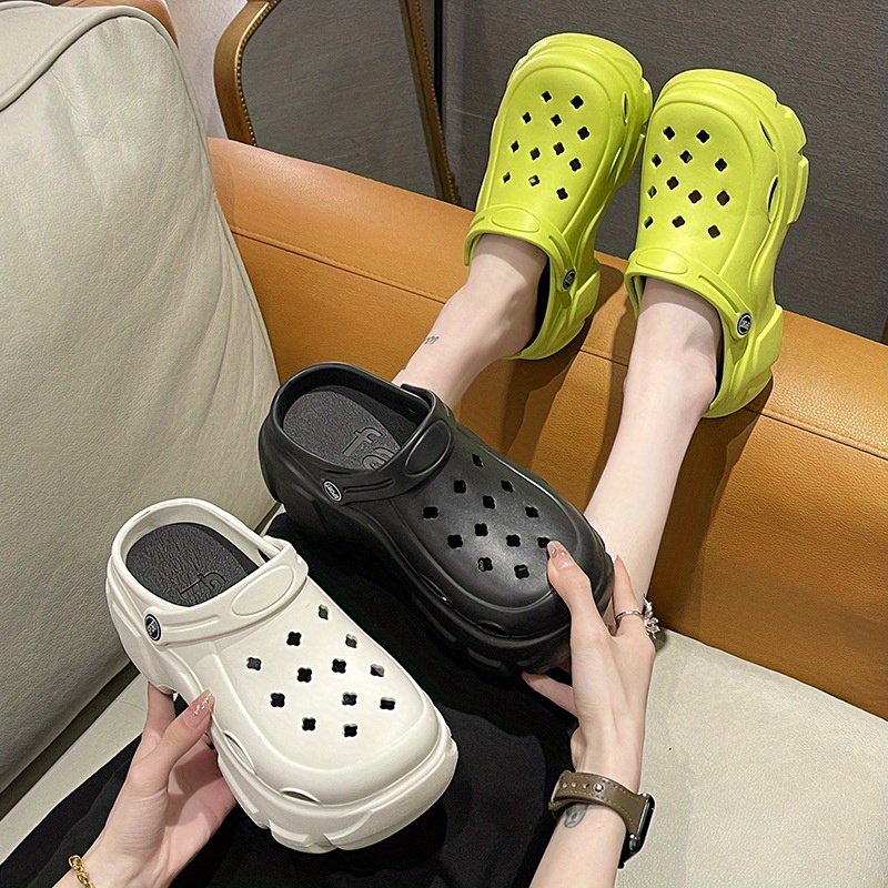 womens platform chunky clogs height increasing solid color non slip slide shoes outdoor beach sandals details 0