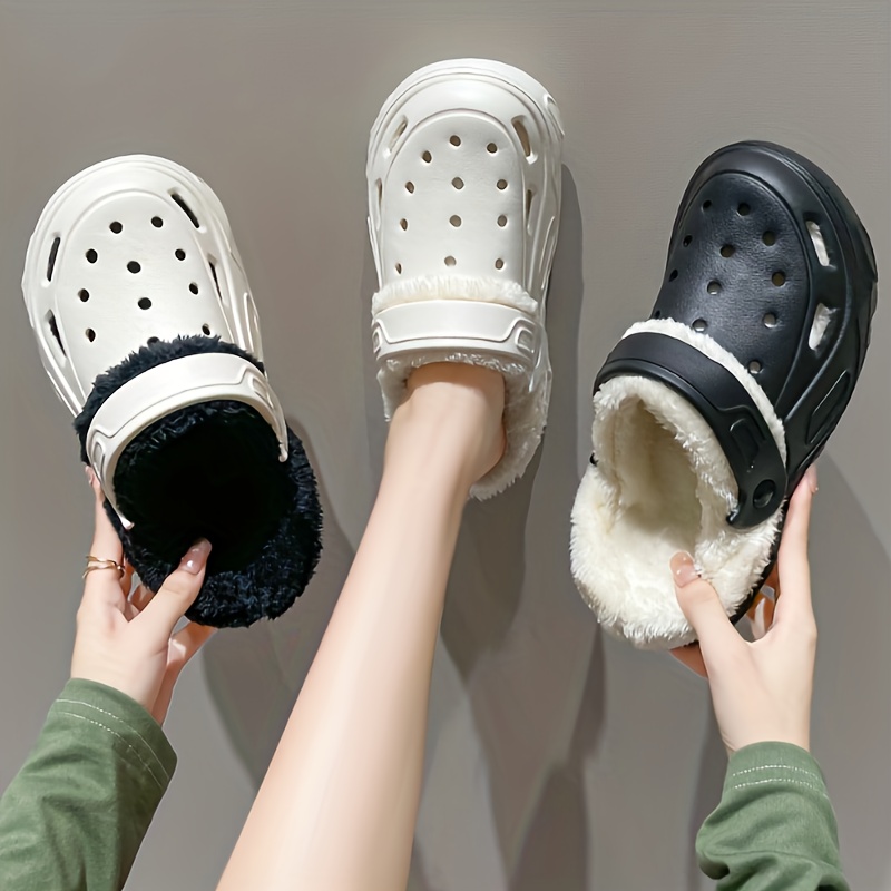 solid color warm home slippers slip on fuzzy thermal lined platform non slip shoes winter eva plush cozy shoes details 0