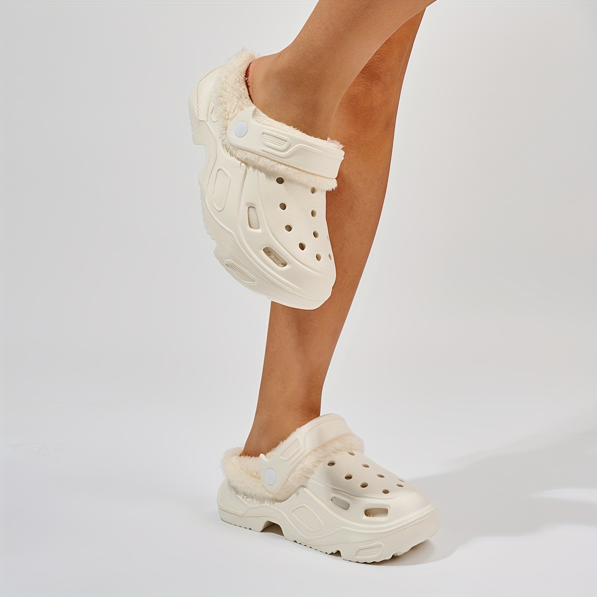 womens hollow out design platform clogs casual slip on plush lined garden shoes womens comfortable shoes details 1