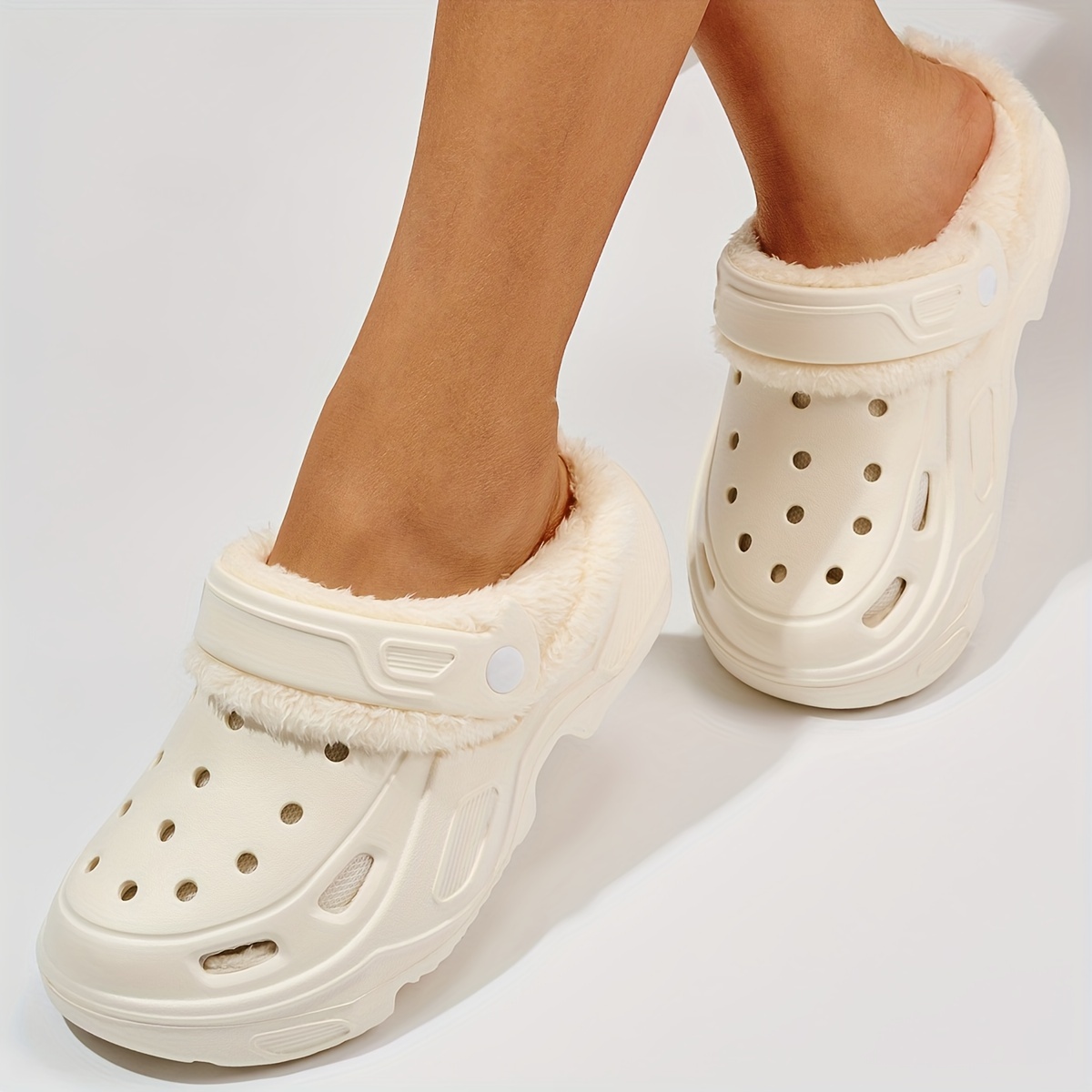 womens hollow out design platform clogs casual slip on plush lined garden shoes womens comfortable shoes details 4