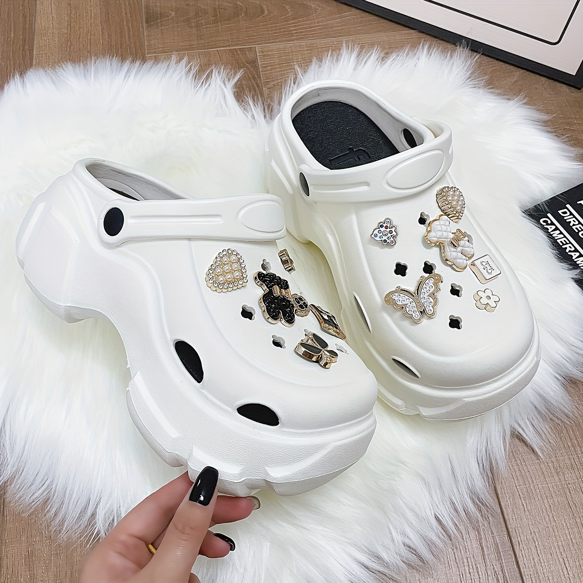 Women s Cute Bear Decor Platform Clogs, Casual Hollow Out Design Garden Shoes, Comfortable Slip On Shoes details 4