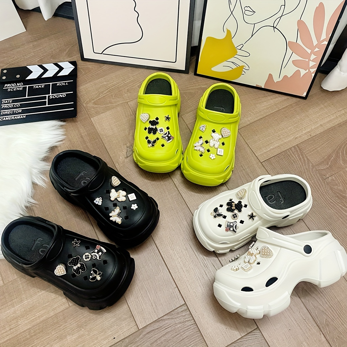 Women s Cute Bear Decor Platform Clogs, Casual Hollow Out Design Garden Shoes, Comfortable Slip On Shoes details 9