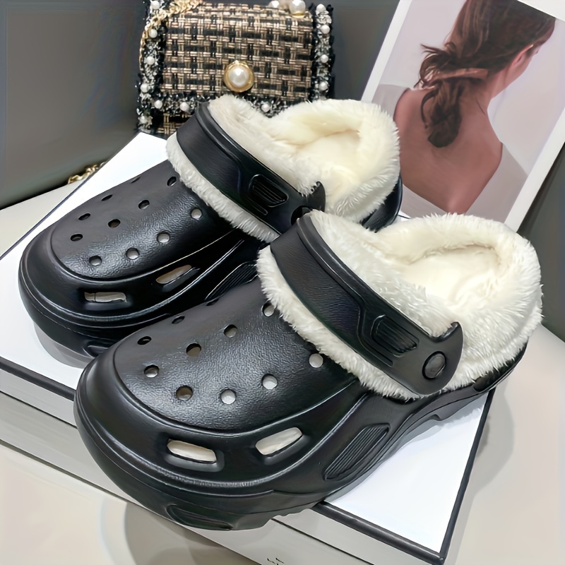 Solid Color Fluffy Detachable Clogs, Soft Sole Platform Thermal Lined EVA Shoes, Non-slip Closed Toe Plush Warm Slippers details 3