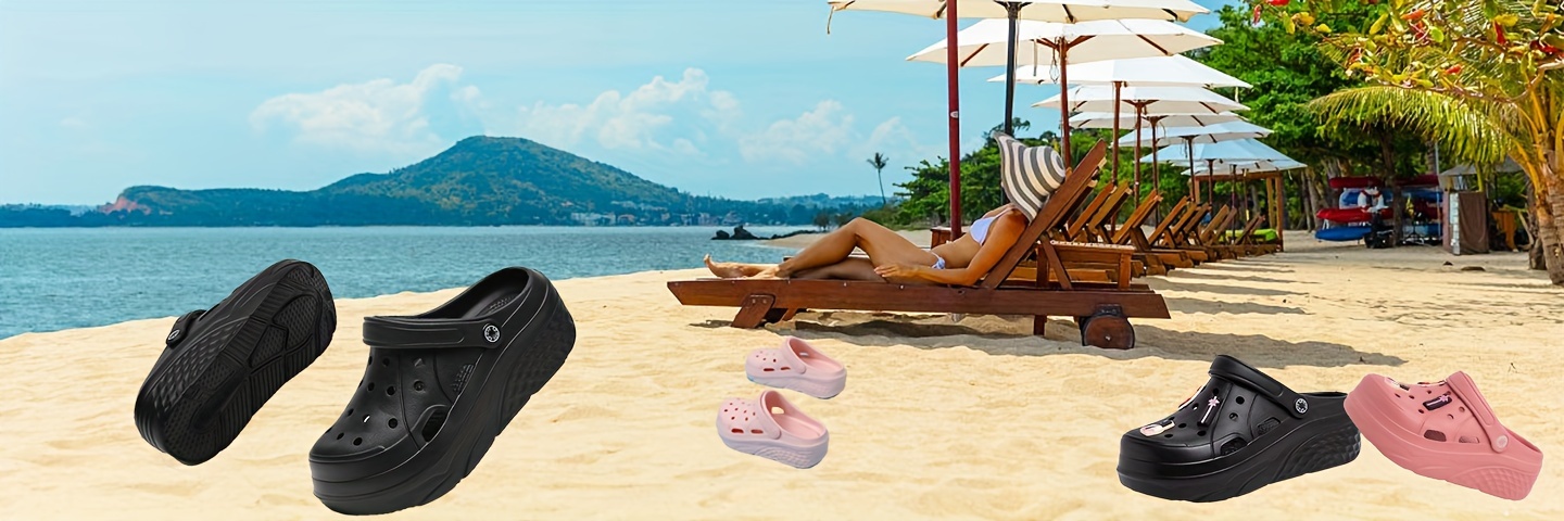 womens solid color platform clogs casual hollow out design garden shoes comfortable slip on shoes details 0