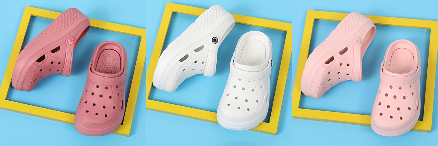 womens solid color platform clogs casual hollow out design garden shoes comfortable slip on shoes details 1